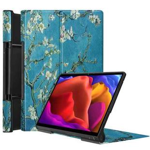 For Lenovo Yoga Pad Pro 13 inch YF K606F Custer Texture Coloured Drawing Pattern Horizontal Flip PU Leather Case with Holder(Apricot Blossom)