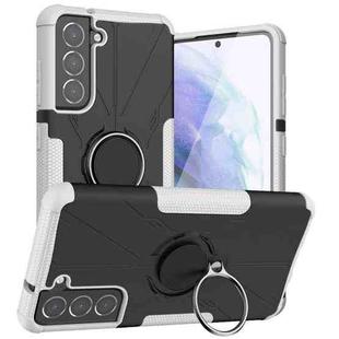 For Samsung Galaxy S21 FE Machine Armor Bear Shockproof PC + TPU Protective Case with Ring Holder(White)