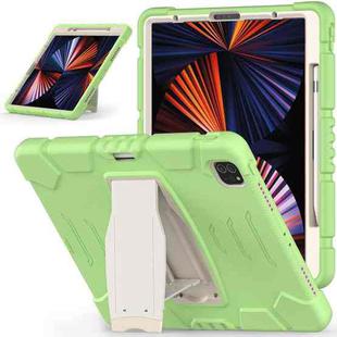 For iPad Pro 12.9 2022 / 2021 3-Layer Protection  Screen Frame + PC + Silicone Shockproof Combination Tablet Case with Holder(Matcha Green)