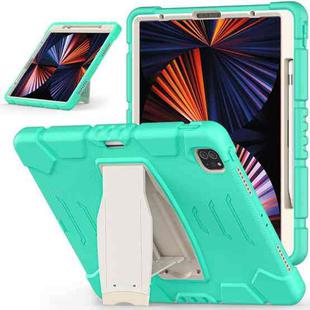 For iPad Pro 12.9 2022 / 2021 3-Layer Protection  Screen Frame + PC + Silicone Shockproof Combination Tablet Case with Holder(Mint Green)