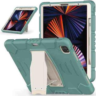 For iPad Pro 12.9 2022 / 2021 3-Layer Protection  Screen Frame + PC + Silicone Shockproof Combination Tablet Case with Holder(Emerald Green)