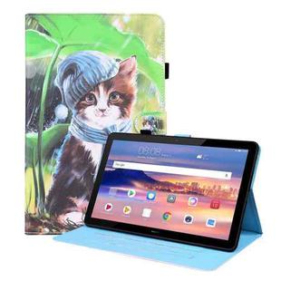 For Huawei MediaPad T5 10.1 inch Animal Pattern Horizontal Flip Leather Case with Holder & Card Slots & Photo Frame(Bib Kitten)