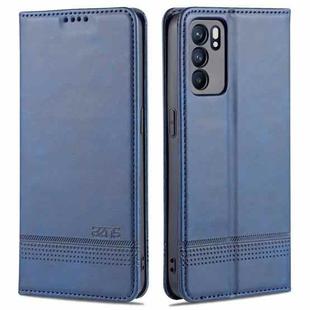 For OPPO Reno6 / Reno6 Pro AZNS Magnetic Calf Texture Horizontal Flip Leather Case with Card Slots & Holder & Wallet(Dark Blue)