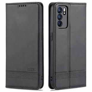 For OPPO Reno6 / Reno6 Pro AZNS Magnetic Calf Texture Horizontal Flip Leather Case with Card Slots & Holder & Wallet(Black)