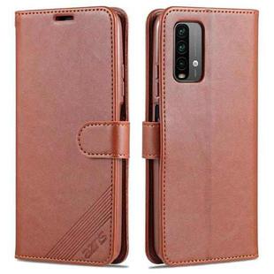 For Xiaomi Redmi Note 9 4G AZNS Sheepskin Texture Horizontal Flip Leather Case with Holder & Card Slots & Wallet(Brown)