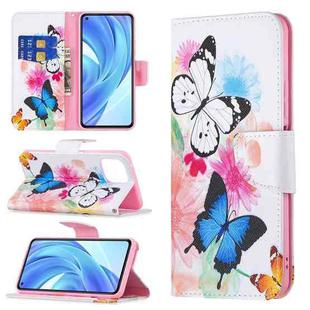 For Xiaomi Mi 11 Lite Colored Drawing Pattern Horizontal Flip Leather Case with Holder & Card Slots & Wallet(Butterflies)