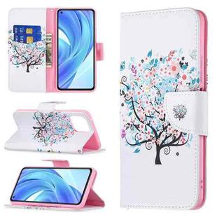 For Xiaomi Mi 11 Lite Colored Drawing Pattern Horizontal Flip Leather Case with Holder & Card Slots & Wallet(Tree)