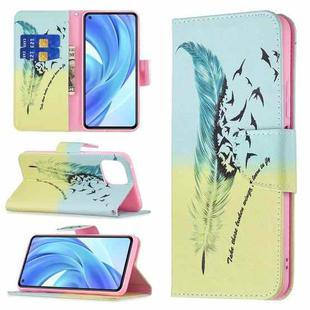 For Xiaomi Mi 11 Lite Colored Drawing Pattern Horizontal Flip Leather Case with Holder & Card Slots & Wallet(Feather)