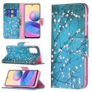 For Xiaomi Poco M3 Pro / Redmi Note 10 5G Colored Drawing Pattern Horizontal Flip Leather Case with Holder & Card Slots & Wallet(Plum Blossom)