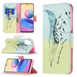 For Xiaomi Poco M3 Pro / Redmi Note 10 5G Colored Drawing Pattern Horizontal Flip Leather Case with Holder & Card Slots & Wallet(Feather)