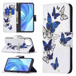 For Xiaomi Mi 11 Lite Colored Drawing Pattern Horizontal Flip Leather Case with Holder & Card Slots & Wallet(Blue Butterflies)