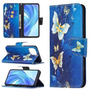 For Xiaomi Mi 11 Lite Colored Drawing Pattern Horizontal Flip Leather Case with Holder & Card Slots & Wallet(Gold Butterfly)