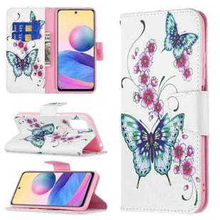 For Xiaomi Poco M3 Pro / Redmi Note 10 5G Colored Drawing Pattern Horizontal Flip Leather Case with Holder & Card Slots & Wallet(Peach Blossom Butterfly)