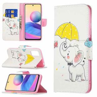 For Xiaomi Poco M3 Pro / Redmi Note 10 5G Colored Drawing Pattern Horizontal Flip Leather Case with Holder & Card Slots & Wallet(Umbrella Elephant)