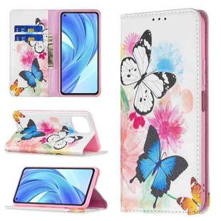 For Xiaomi Mi 11 Lite Colored Drawing Pattern Invisible Magnetic Horizontal Flip PU Leather Case with Holder & Card Slots & Wallet(Two Butterflies)
