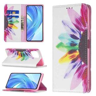 For Xiaomi Mi 11 Lite Colored Drawing Pattern Invisible Magnetic Horizontal Flip PU Leather Case with Holder & Card Slots & Wallet(Sun Flower)