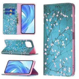For Xiaomi Mi 11 Lite Colored Drawing Pattern Invisible Magnetic Horizontal Flip PU Leather Case with Holder & Card Slots & Wallet(Plum Blossom)
