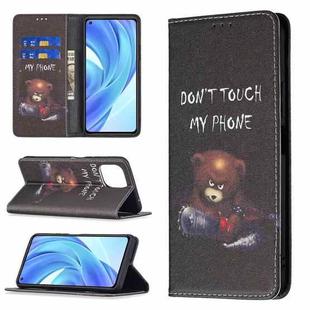 For Xiaomi Mi 11 Lite Colored Drawing Pattern Invisible Magnetic Horizontal Flip PU Leather Case with Holder & Card Slots & Wallet(Bear)