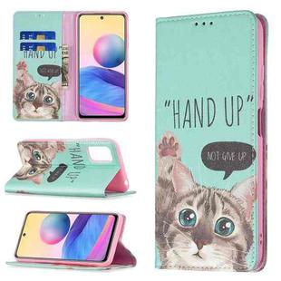For Xiaomi Poco M3 Pro / Redmi Note 10 5G Colored Drawing Pattern Invisible Magnetic Horizontal Flip PU Leather Case with Holder & Card Slots & Wallet(Cat)