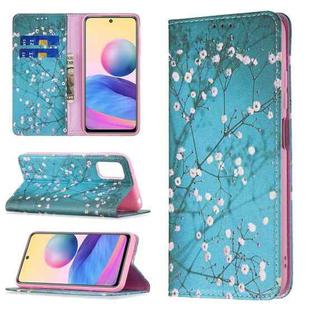 For Xiaomi Poco M3 Pro / Redmi Note 10 5G Colored Drawing Pattern Invisible Magnetic Horizontal Flip PU Leather Case with Holder & Card Slots & Wallet(Plum Blossom)