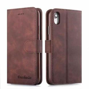 For iPhone XR Diaobaolee Pure Fresh Texture Horizontal Flip Leather Case, with Holder & Card Slot & Wallet & Photo Frame(Brown)