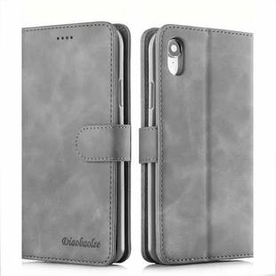 For iPhone XR Diaobaolee Pure Fresh Texture Horizontal Flip Leather Case, with Holder & Card Slot & Wallet & Photo Frame(Grey)