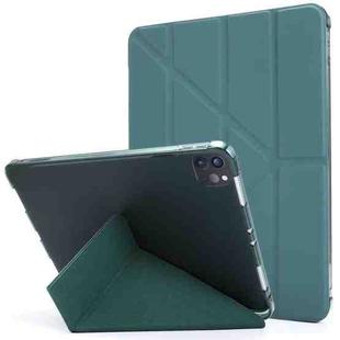For iPad Pro 11 2022 / 2021 Multi-folding Horizontal Flip PU Leather + Shockproof TPU Tablet Case with Holder & Pen Slot(Deep Green)