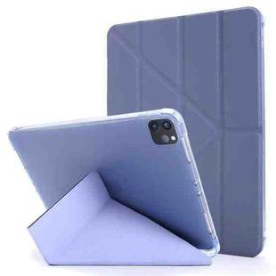 For iPad Pro 12.9 2022 / 2021 Multi-folding Horizontal Flip PU Leather + Shockproof TPU Tablet Case with Holder & Pen Slot(Purple)