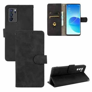 For OPPO Reno6 Pro Solid Color Skin Feel Magnetic Buckle Horizontal Flip Calf Texture PU Leather Case with Holder & Card Slots & Wallet(Black)