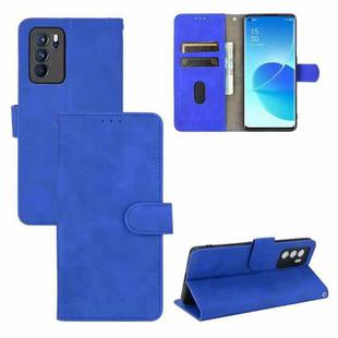 For OPPO Reno6 Pro Solid Color Skin Feel Magnetic Buckle Horizontal Flip Calf Texture PU Leather Case with Holder & Card Slots & Wallet(Blue)