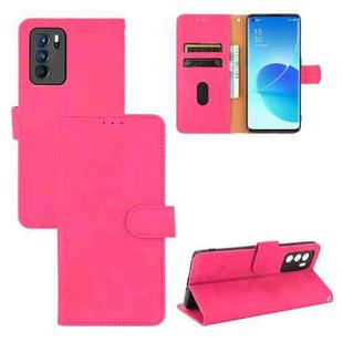 For OPPO Reno6 Pro Solid Color Skin Feel Magnetic Buckle Horizontal Flip Calf Texture PU Leather Case with Holder & Card Slots & Wallet(Rose Red)