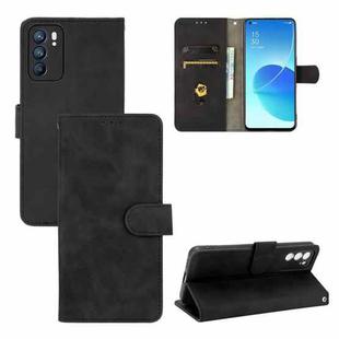 For OPPO Reno6 Solid Color Skin Feel Magnetic Buckle Horizontal Flip Calf Texture PU Leather Case with Holder & Card Slots & Wallet(Black)