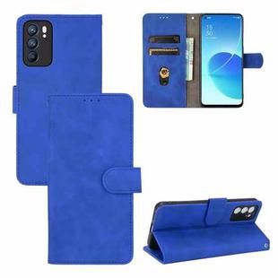 For OPPO Reno6 Solid Color Skin Feel Magnetic Buckle Horizontal Flip Calf Texture PU Leather Case with Holder & Card Slots & Wallet(Blue)