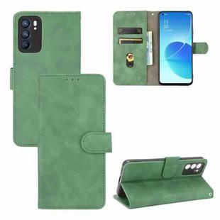 For OPPO Reno6 Solid Color Skin Feel Magnetic Buckle Horizontal Flip Calf Texture PU Leather Case with Holder & Card Slots & Wallet(Green)