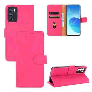For OPPO Reno6 Solid Color Skin Feel Magnetic Buckle Horizontal Flip Calf Texture PU Leather Case with Holder & Card Slots & Wallet(Rose Red)