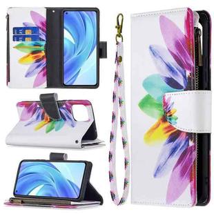 For Xiaomi Mi 11 Lite Colored Drawing Pattern Zipper Horizontal Flip Leather Case with Holder & Card Slots & Wallet(Sun Flower)