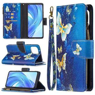 For Xiaomi Mi 11 Lite Colored Drawing Pattern Zipper Horizontal Flip Leather Case with Holder & Card Slots & Wallet(Gold Butterfly)