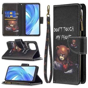 For Xiaomi Mi 11 Lite Colored Drawing Pattern Zipper Horizontal Flip Leather Case with Holder & Card Slots & Wallet(Bear)