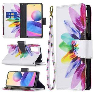 For Xiaomi Poco M3 Pro / Redmi Note 10 5G Colored Drawing Pattern Zipper Horizontal Flip Leather Case with Holder & Card Slots & Wallet(Sun Flower)