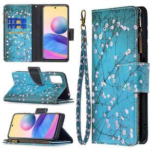 For Xiaomi Poco M3 Pro / Redmi Note 10 5G Colored Drawing Pattern Zipper Horizontal Flip Leather Case with Holder & Card Slots & Wallet(Plum Blossom)