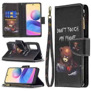 For Xiaomi Poco M3 Pro / Redmi Note 10 5G Colored Drawing Pattern Zipper Horizontal Flip Leather Case with Holder & Card Slots & Wallet(Bear)