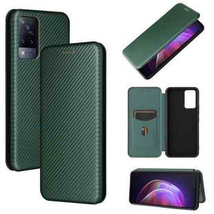 For vivo V21 Carbon Fiber Texture Horizontal Flip TPU + PC + PU Leather Case with Card Slot(Green)