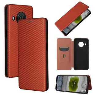 For Nokia X20 Carbon Fiber Texture Horizontal Flip TPU + PC + PU Leather Case with Card Slot(Brown)