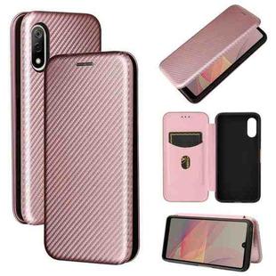 For Sony Xperia Ace II Carbon Fiber Texture Horizontal Flip TPU + PC + PU Leather Case with Card Slot(Pink)