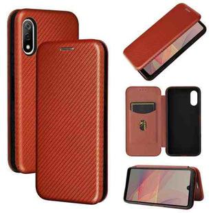For Sony Xperia Ace II Carbon Fiber Texture Horizontal Flip TPU + PC + PU Leather Case with Card Slot(Brown)