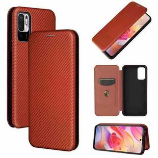 For Xiaomi Poco M3 Pro 5G/4G Carbon Fiber Texture Horizontal Flip TPU + PC + PU Leather Case with Card Slot(Brown)