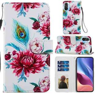 For Xiaomi Redmi K40 / K 40 Pro Painted Pattern Horizontal Flip Leather Case with Holder & Card Slots & Photo Frame(Peacock Flower)