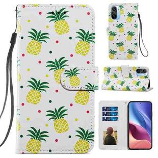 For Xiaomi Redmi K40 / K 40 Pro Painted Pattern Horizontal Flip Leather Case with Holder & Card Slots & Photo Frame(Pineapple)