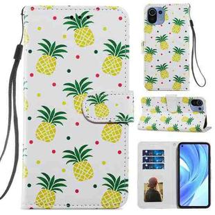 For Xiaomi Mi 11 Lite Painted Pattern Horizontal Flip Leather Case with Holder & Card Slots & Photo Frame(Pineapple)