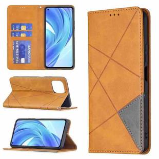 For Xiaomi Mi 11 Lite Rhombus Texture Horizontal Flip Magnetic Leather Case with Holder & Card Slots(Yellow)